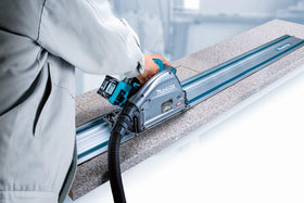 Makita guide rail end cap and connectors shown for quick setup and alignment