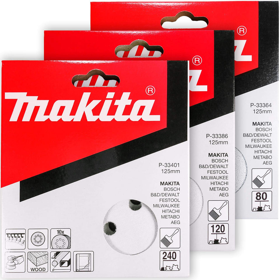 Makita 80-grit discs for aggressive removal on rough surfaces