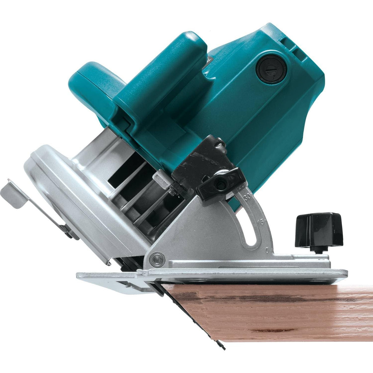 Makita 5007F flat motor housing aiding blade changes and stability.