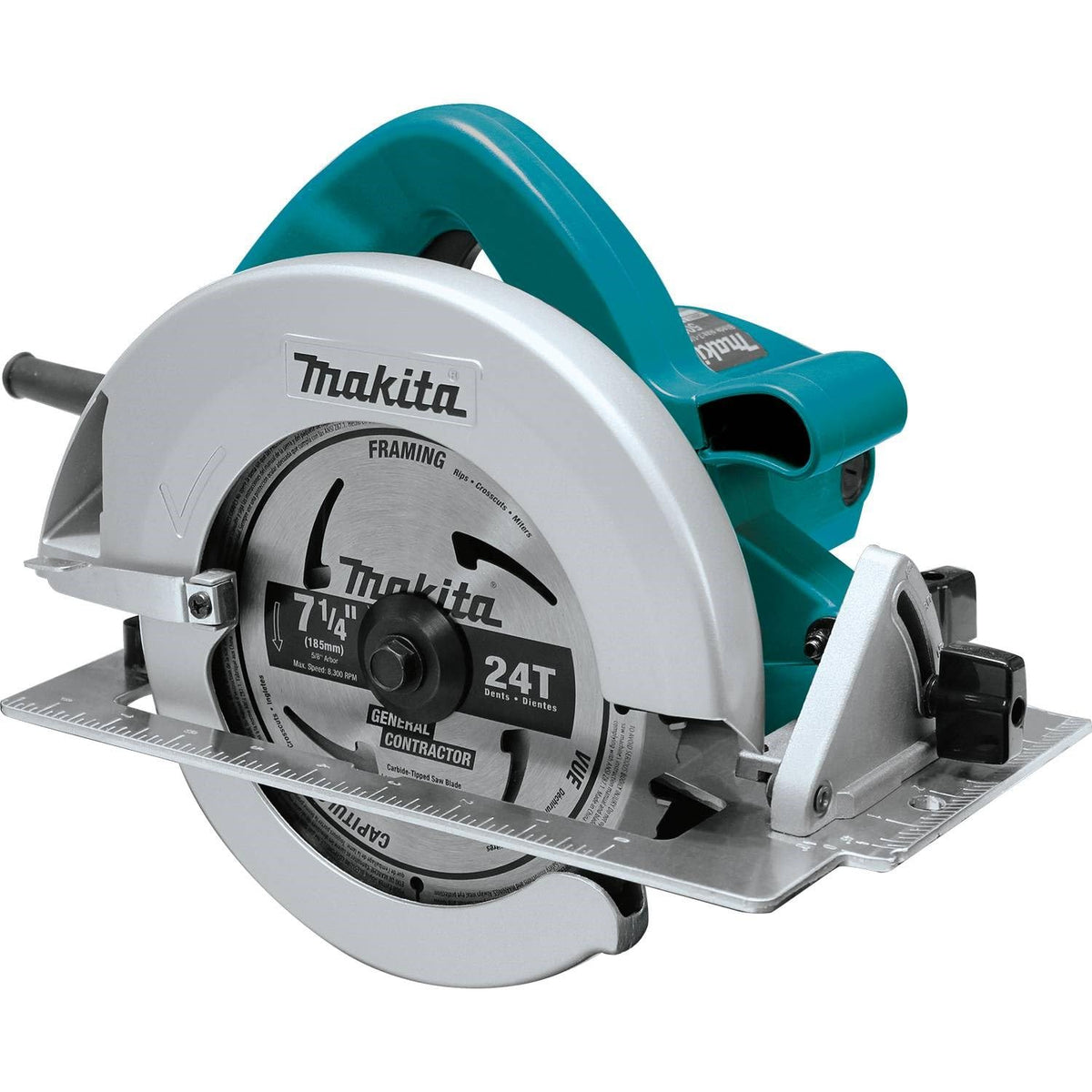 Makita 5007F circular saw front view highlighting durable framing design.