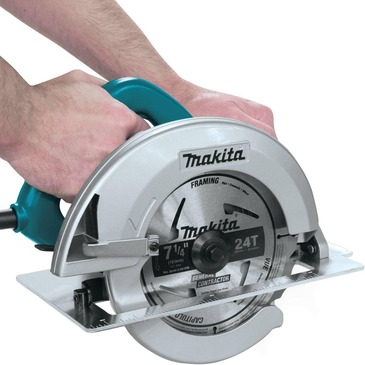 Makita 5007F heavy gauge aluminum base for durability and straight cuts.