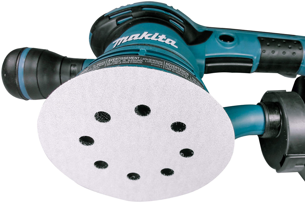Makita 8-hole hook-and-loop backing ensures quick changes