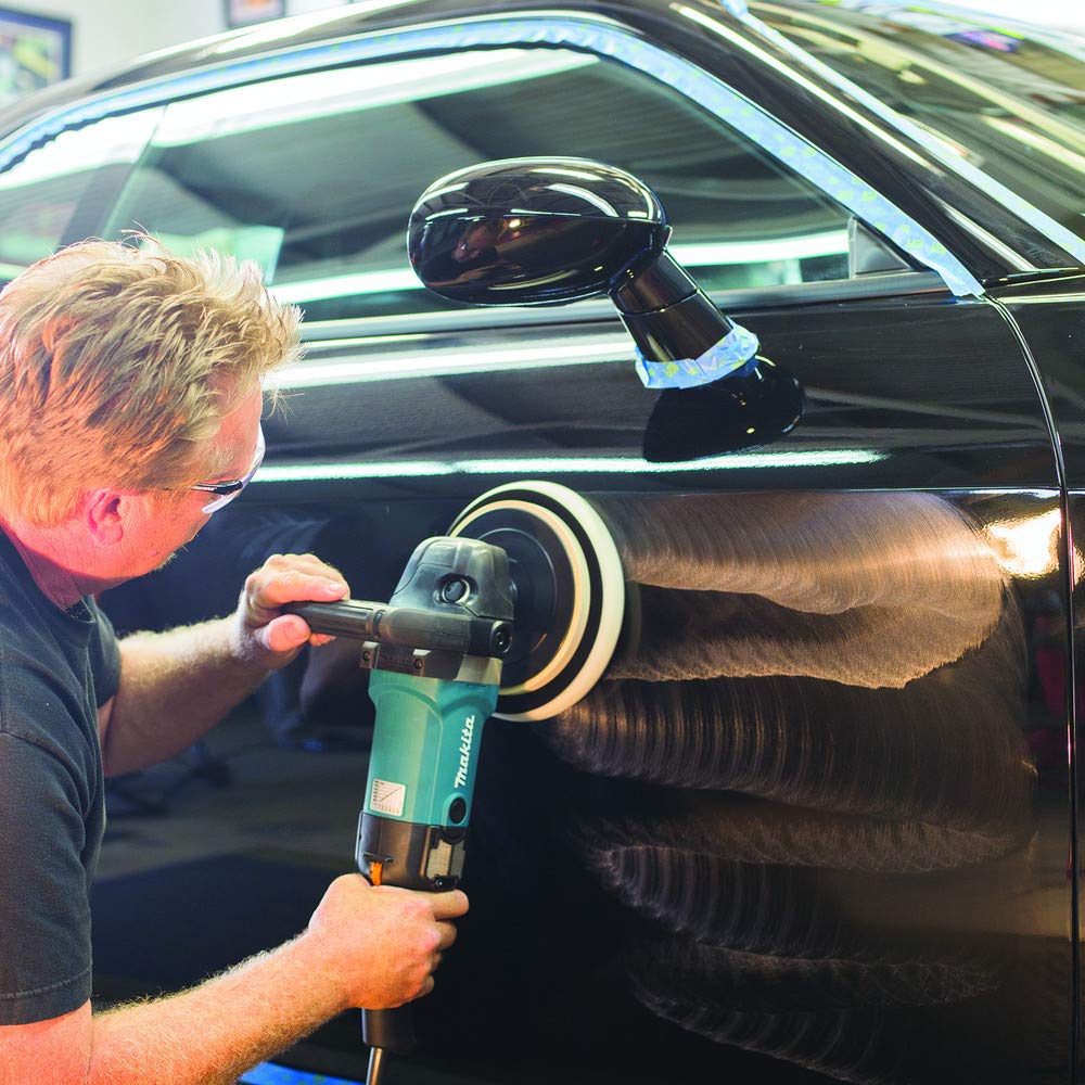 Makita 9237CX3 in use for automotive and stone surface polishing applications