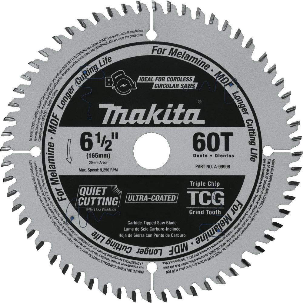 Makita A-99998 60T carbide plunge saw blade for clean MDF cuts.