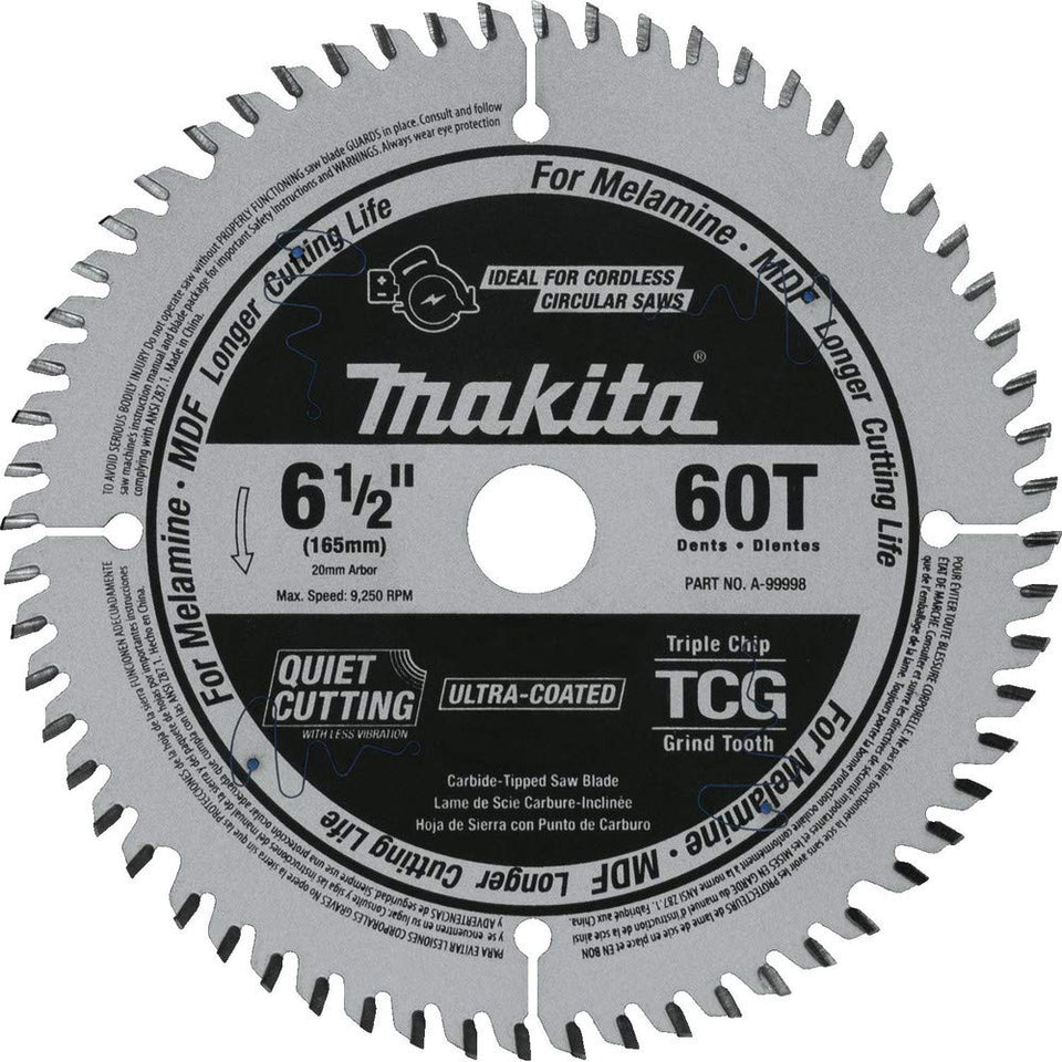 Makita A-99998 60T carbide plunge saw blade for clean MDF cuts.
