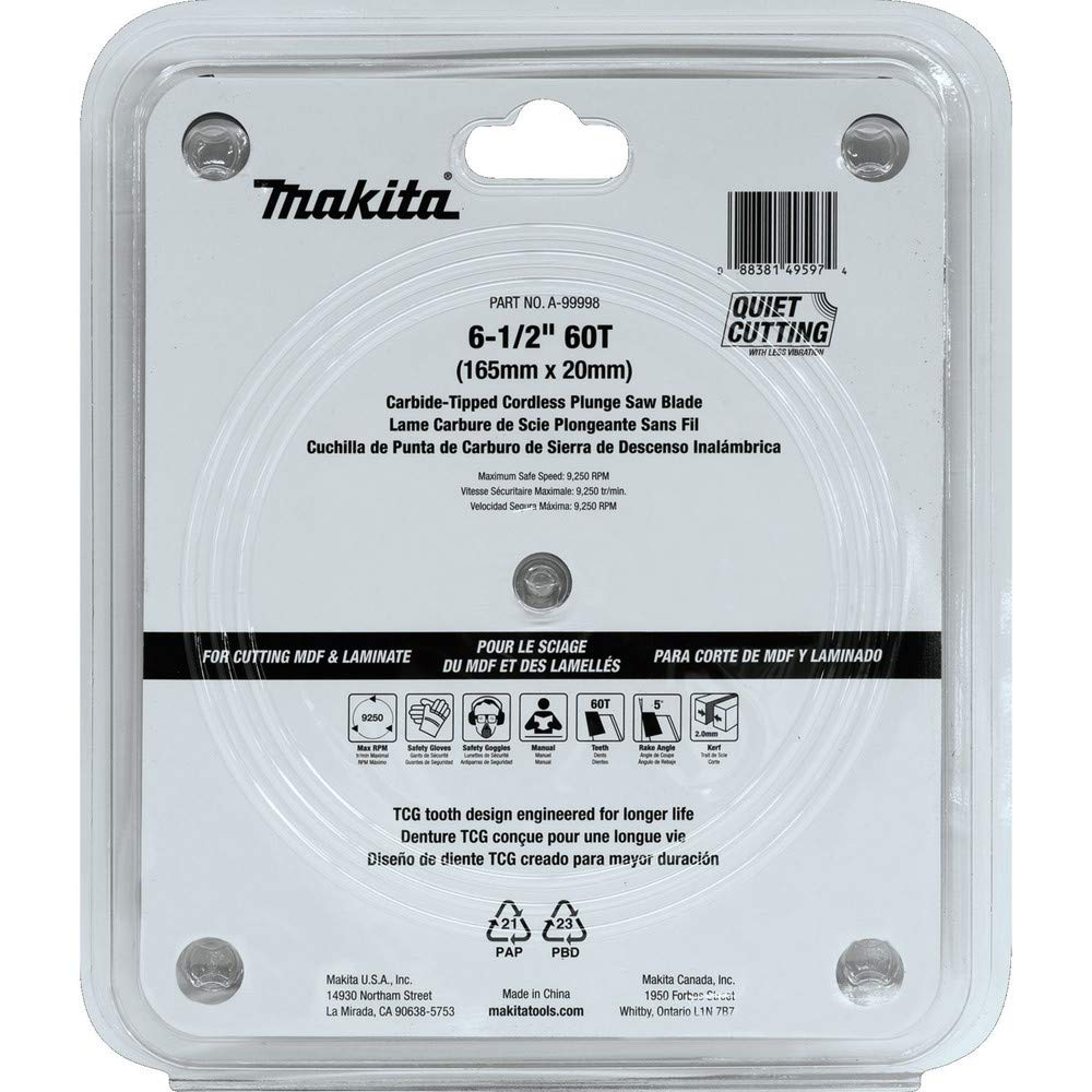 Makita A-99998 blade with fluorine coating reduces pitch buildup for smoother cuts.
