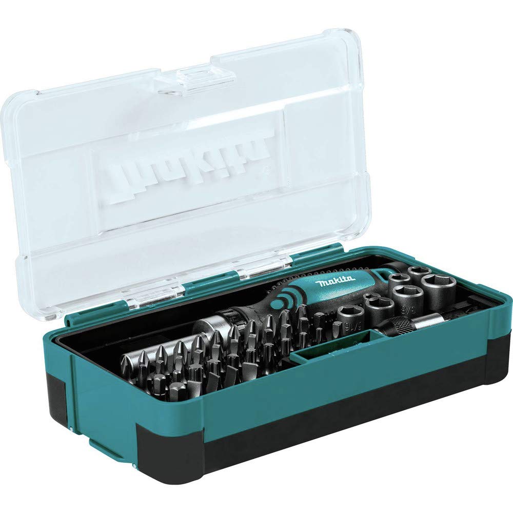 Makita B-50289 47pc ratchet set displayed in open case for quick access