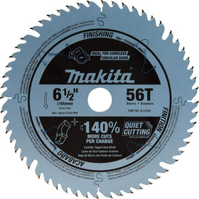 Makita B-57342 carbide-tipped blade close-up highlighting durable tips for precise cuts.