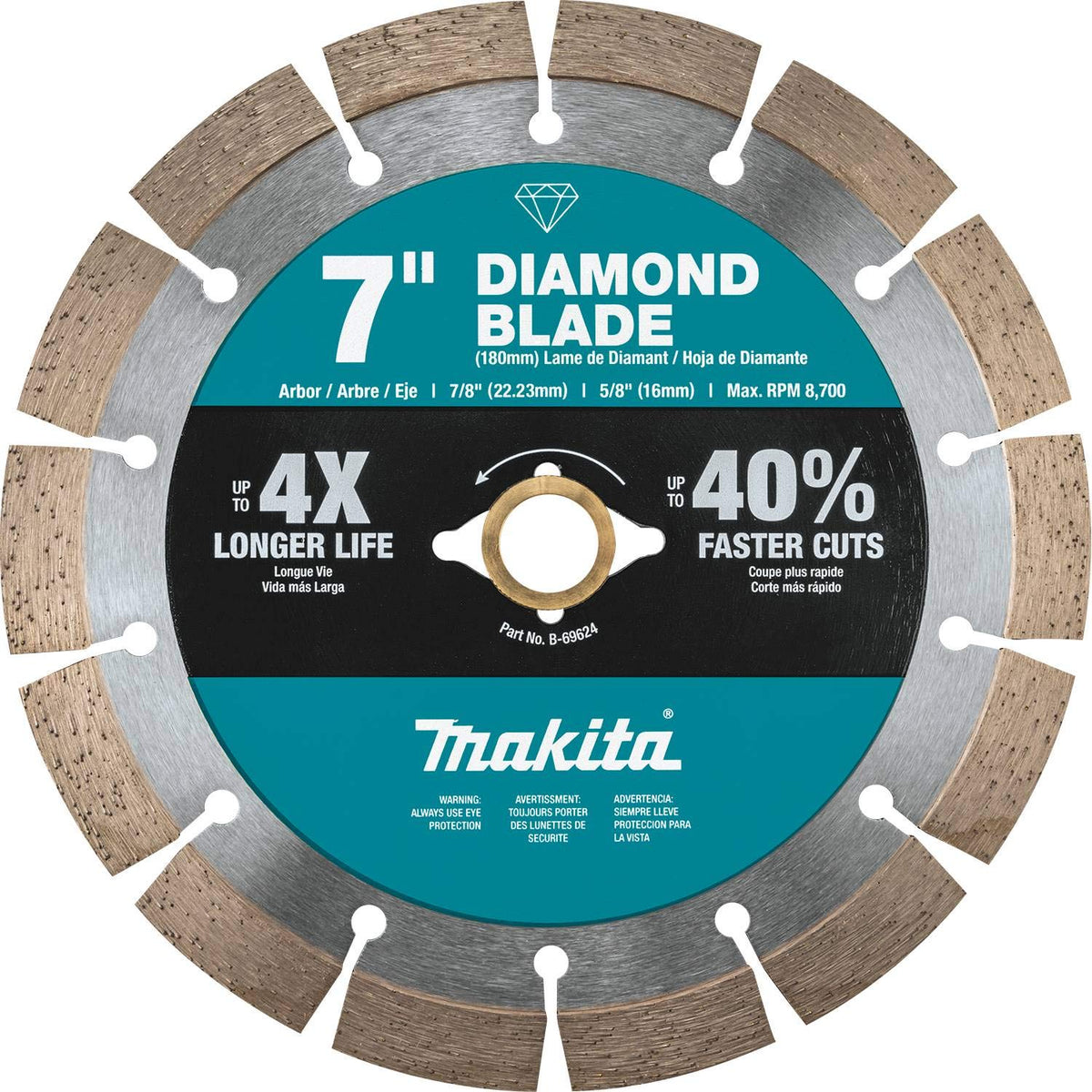 Makita B-69624 7-inch diamond blade for general-purpose cutting with cooler performance.