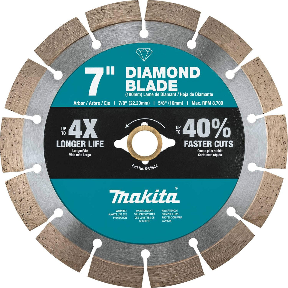 Makita B-69624 7-inch diamond blade for general-purpose cutting with cooler performance.