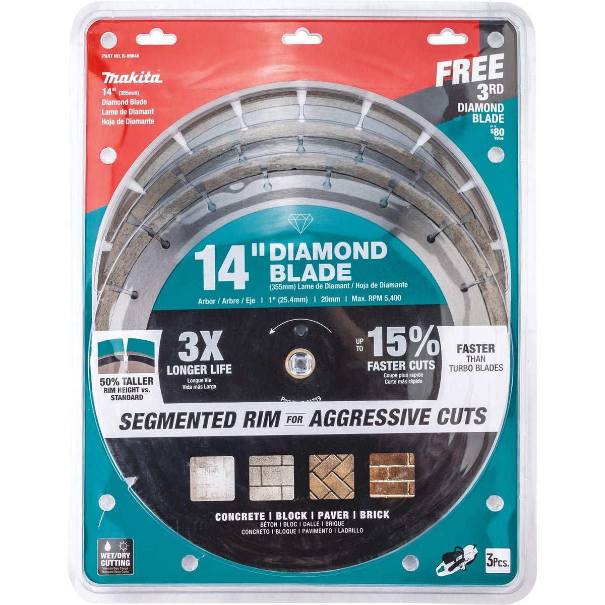 Makita B-69646 12mm segments optimize longevity and faster cutting.