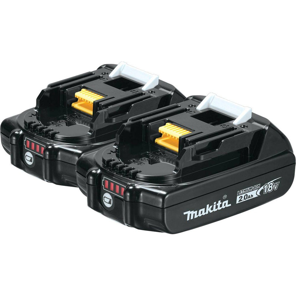 Makita BL1820B-2 front view battery twin-pack offering extended runtime per charge.