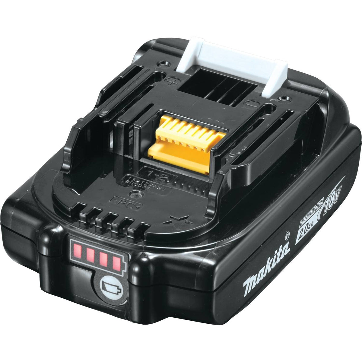 Makita BL1820B-2 side view highlights slim form for tool compatibility.