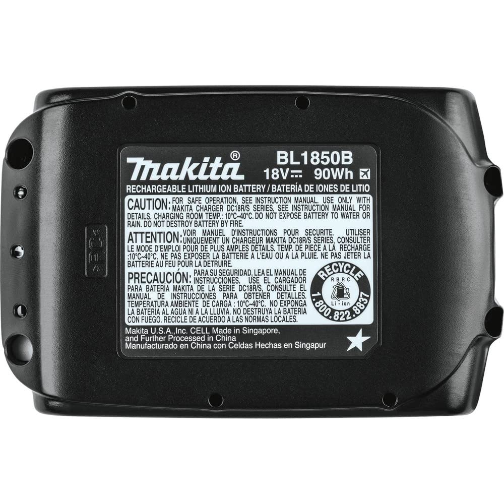 Makita BL1850B-2 5.0Ah battery side profile highlighting slim design.