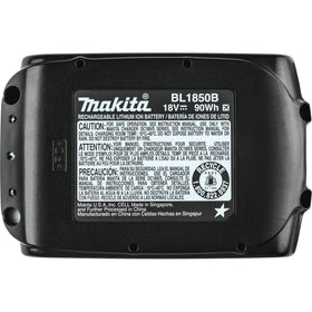Makita BL1850B-2 5.0Ah battery side profile highlighting slim design.