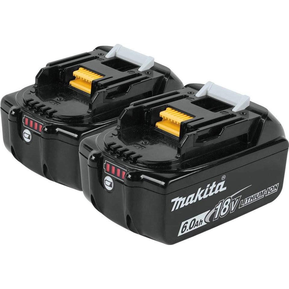 Makita BL1860B-2 18V LXT battery pack, front view, two-pack for extended operation