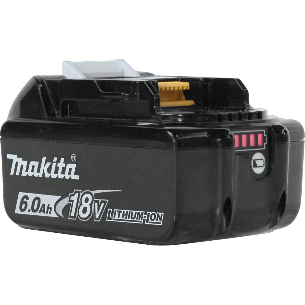 Makita BL1860B-2 battery pack, side angle highlighting capacity