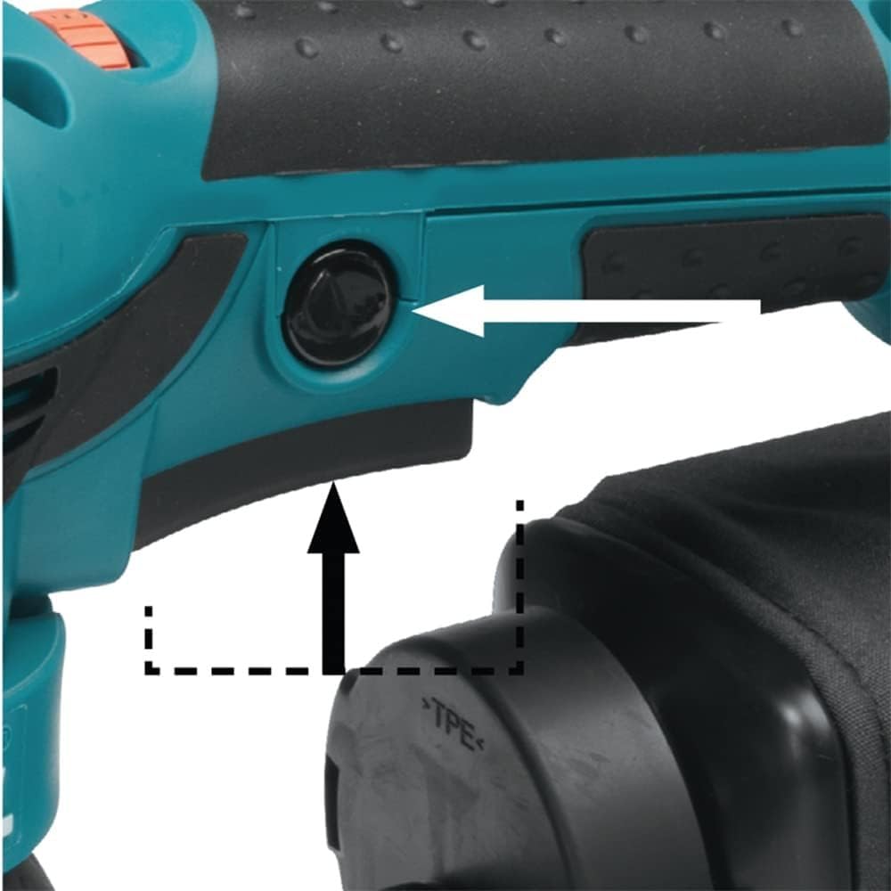 Ergonomic rubberized palm grip boosts comfort on Makita BO5041K.