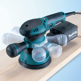 Dust bag and tool case included with Makita BO5041K.