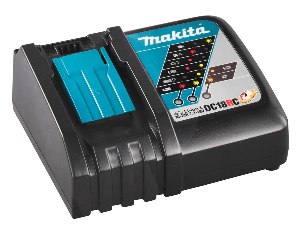 Makita DC18RC rapid optimum charger side view for compact spaces