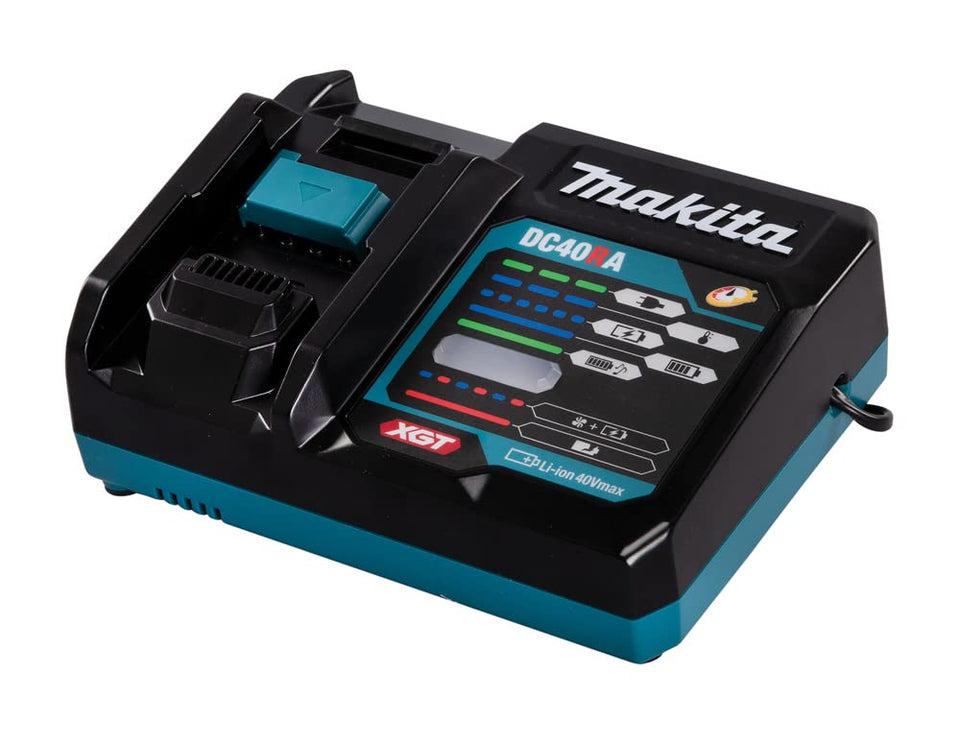 Makita DC40RA rapid optimum charger front view for fast charging on site