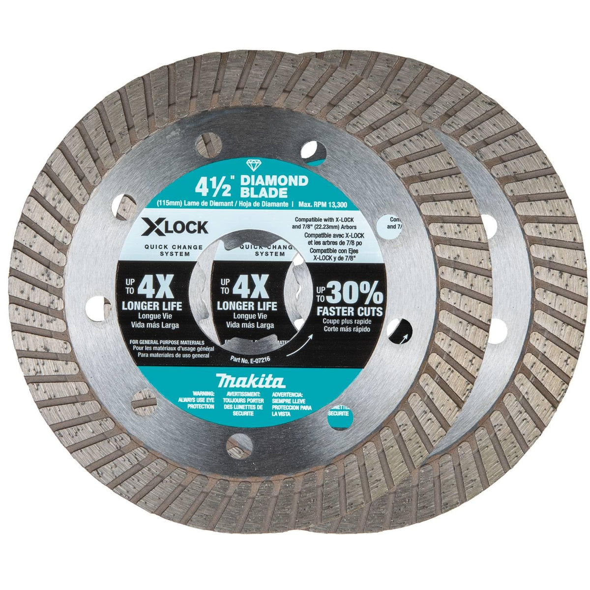 Makita E-07222 X-Lock turbo rim blade front view for masonry cutting