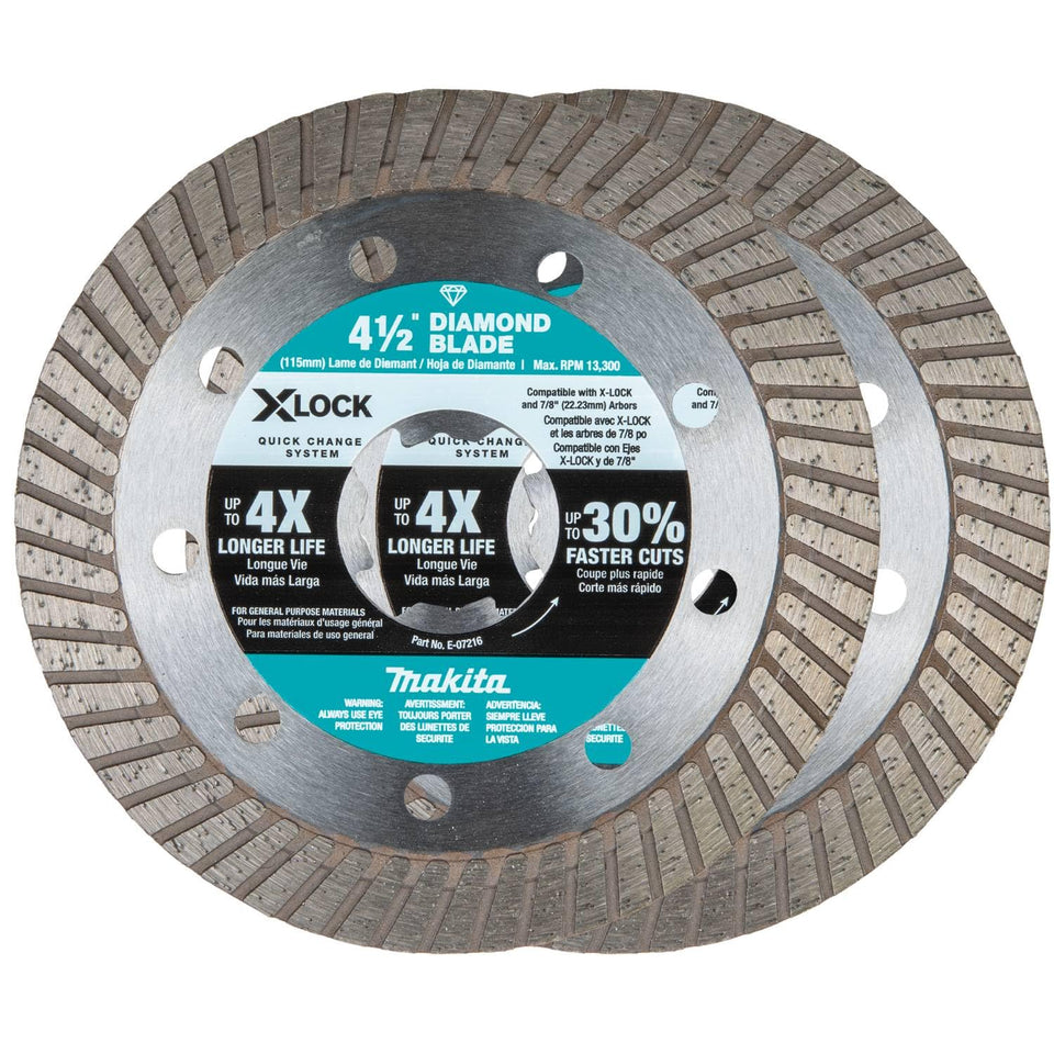 Makita E-07222 X-Lock turbo rim blade front view for masonry cutting