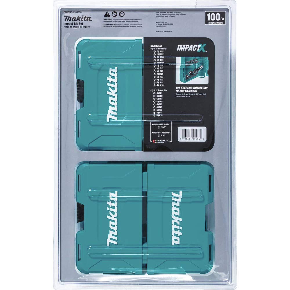 Makita Impactx 100 Pc Driver Bit Set storage case organized for quick access.