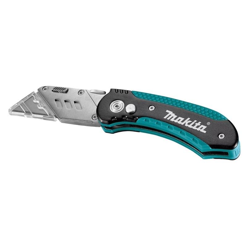 Makita Quick Change Folding Knife handle close-up showing secure grip and durable build.