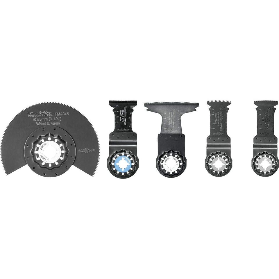 Makita Starlock 5pc blade set overview for clean, precise cuts on wood and metal.