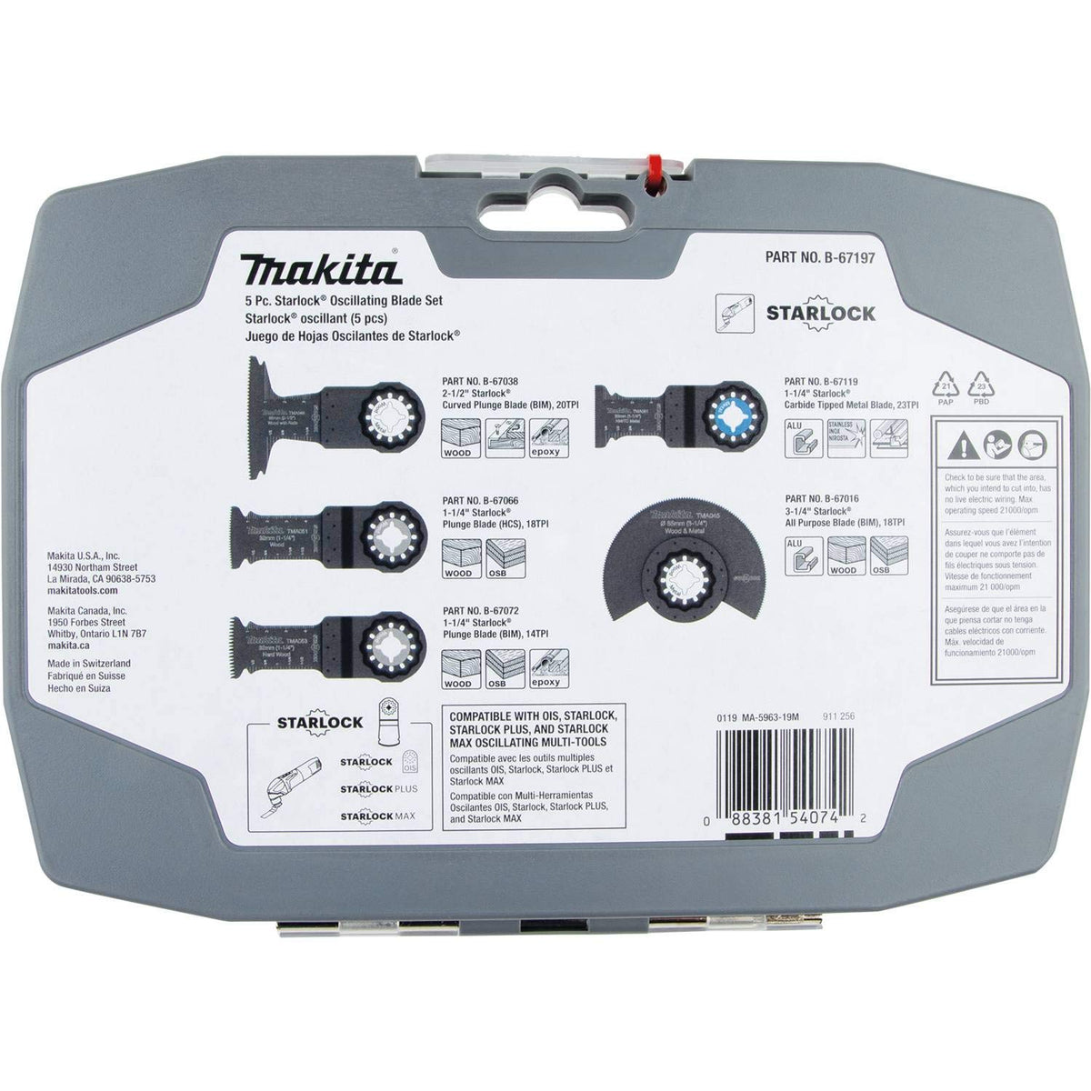 Makita Starlock carbide-tipped metal blade B67119 ideal for metal cuts.