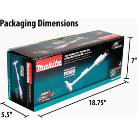 Makita XLC02ZW bagless two-stage filtration simplifies debris disposal after use