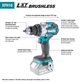 Makita XPH16Z brushless motor for efficient power and longer run time.