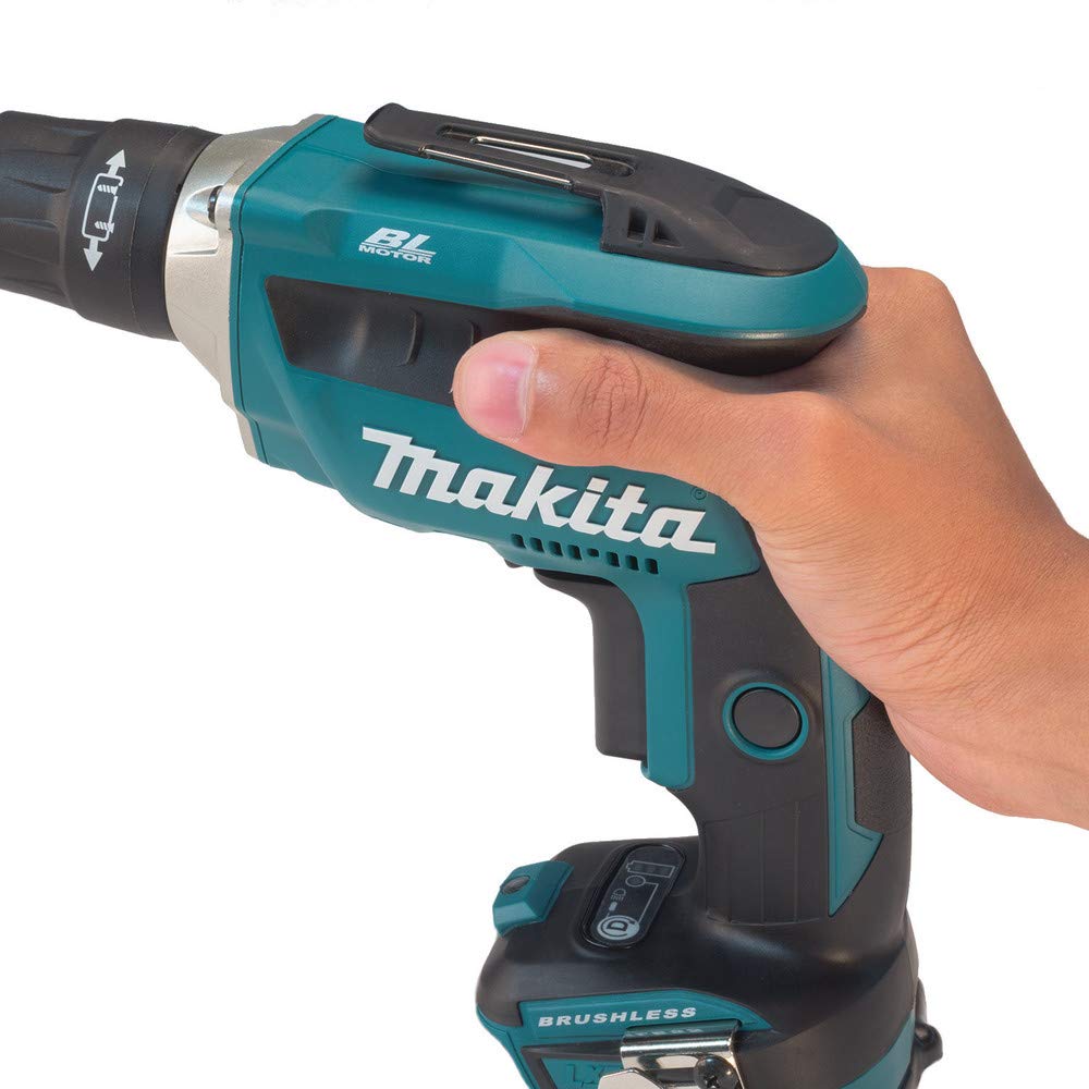 Makita XSF03Z push-drive-technology enables lock-on mode for quieter operation and battery savings.