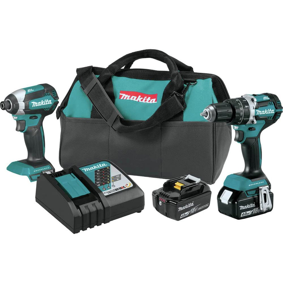 Makita XT269M battery on charger with quick recharge status.