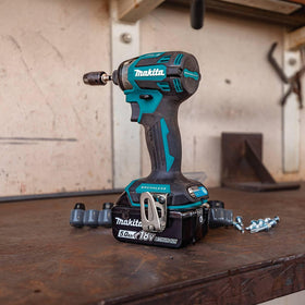 Makita XT297T 2x 5.0Ah batteries extend runtime for extended projects.