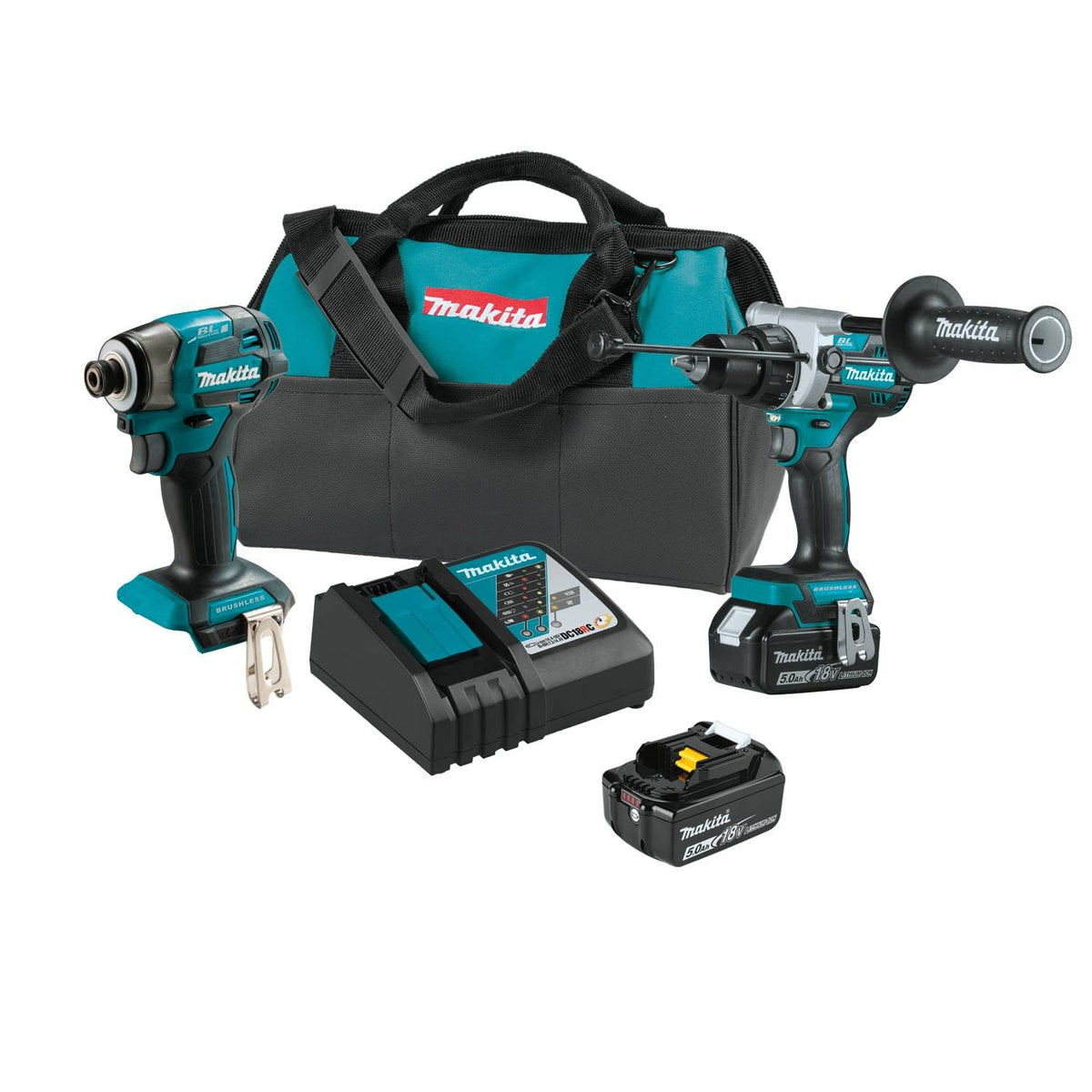 Makita XT297T battery charger powers up 5.0Ah packs quickly for longer work sessions.