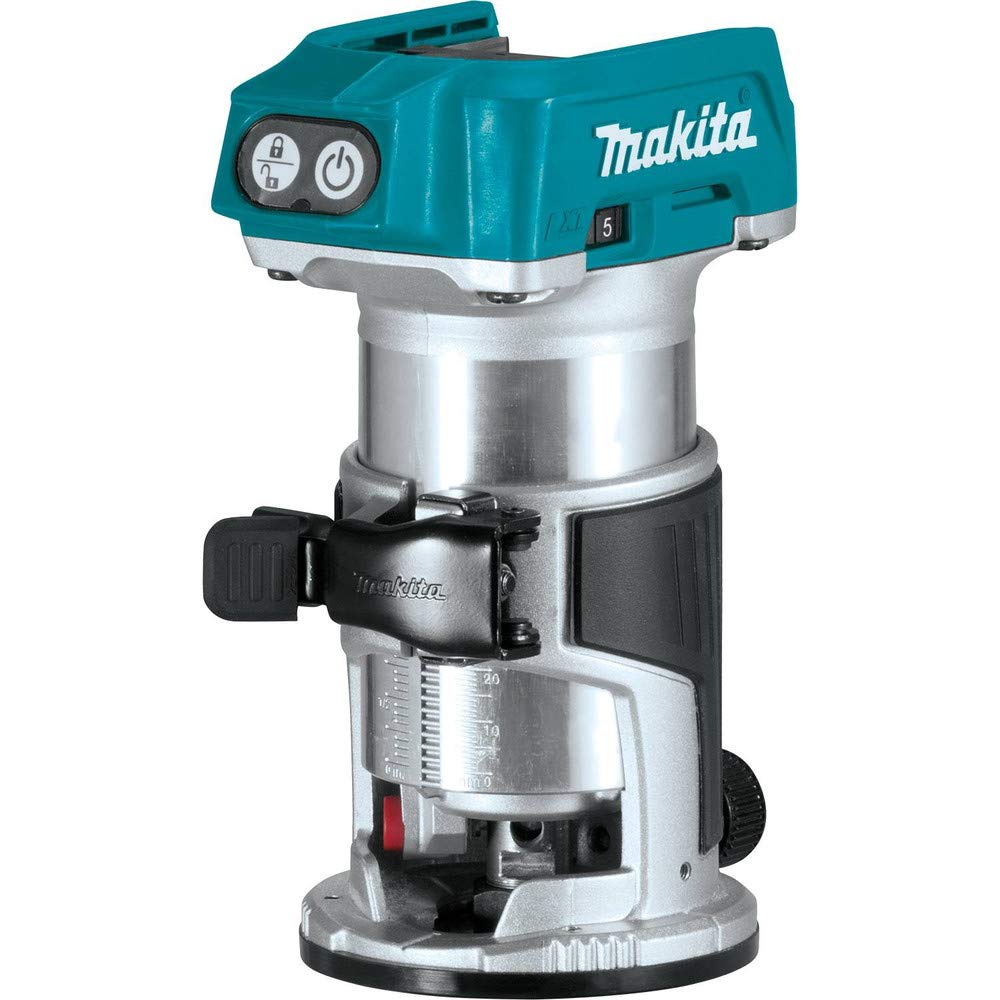 Makita XTR01Z 18V brushless compact router overview showing cordless power for cabinetry projects.