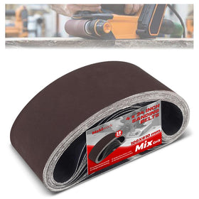 Makiwork 80-grit sanding belt for fast material removal on wood surfaces.