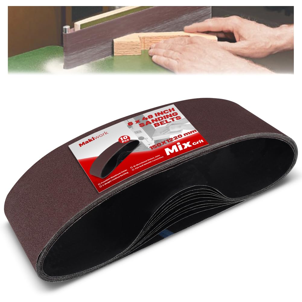 makiwork 6x48 sanding belt 80-grit for rapid wood smoothing and deburring