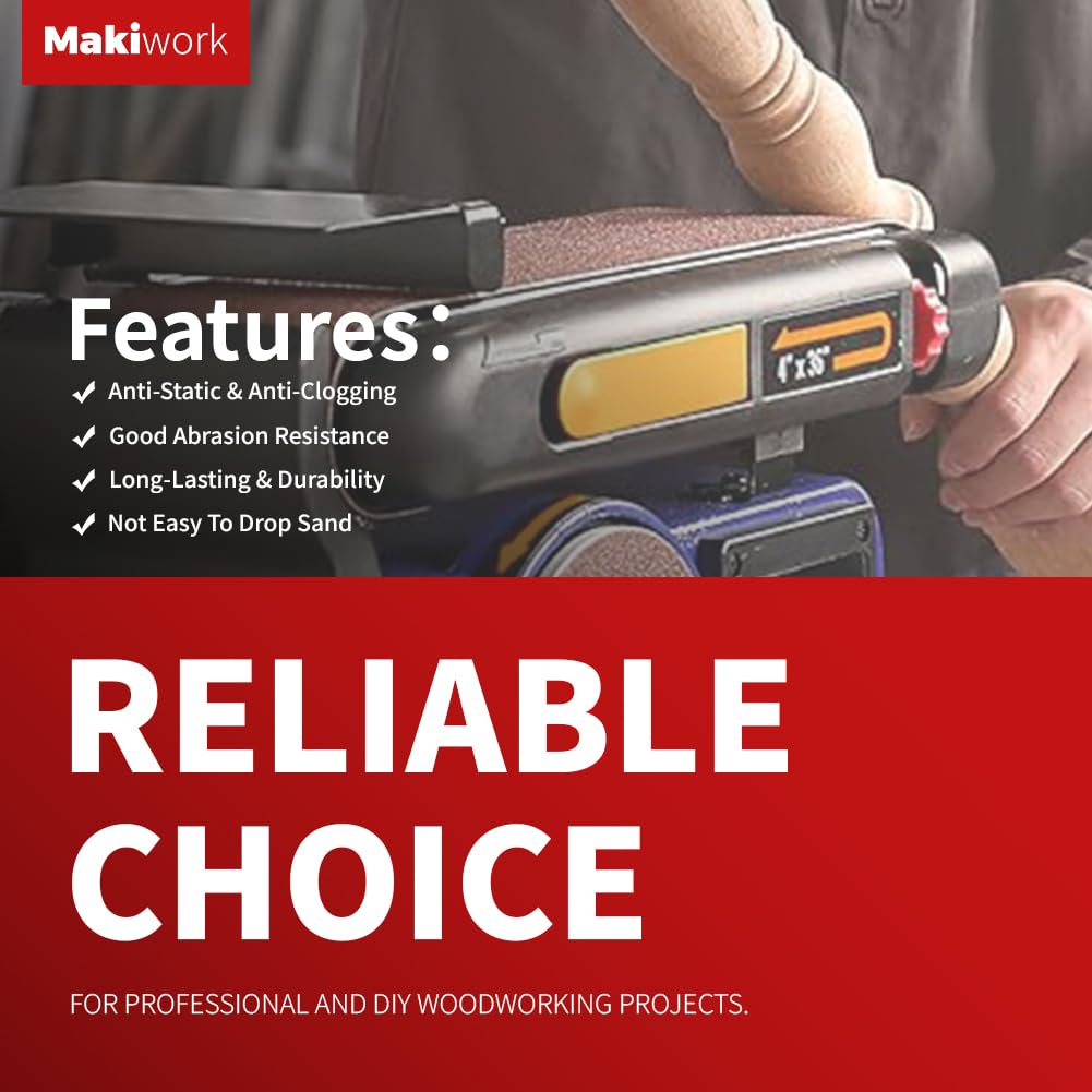 Makiwork sanding belts in use on a woodworking project.