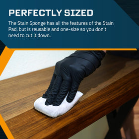 MaKRS stain sponge in can demonstrates splatter-free dipping