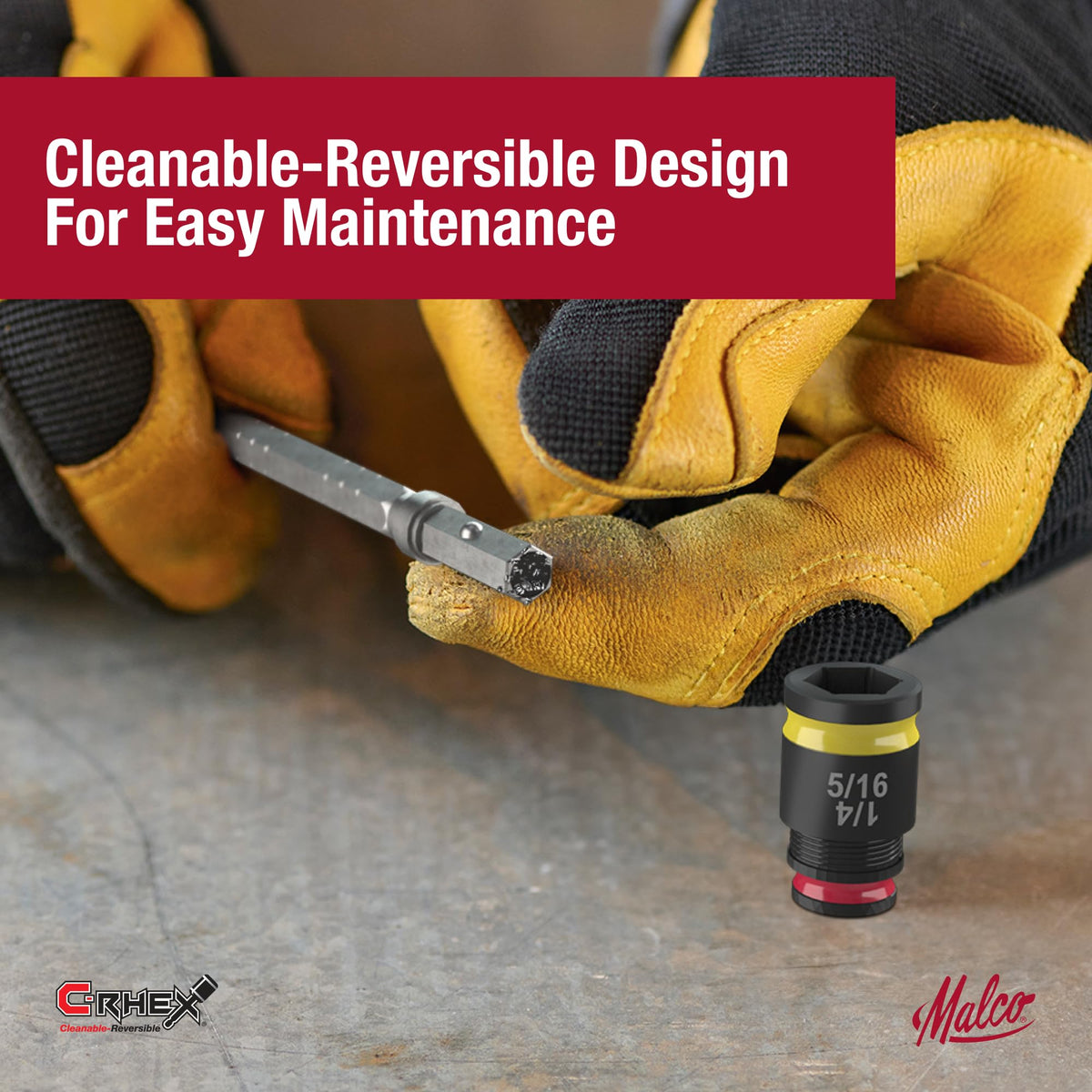 Malco 7-in-1 C-RHEX stackable sockets organized on shaft.