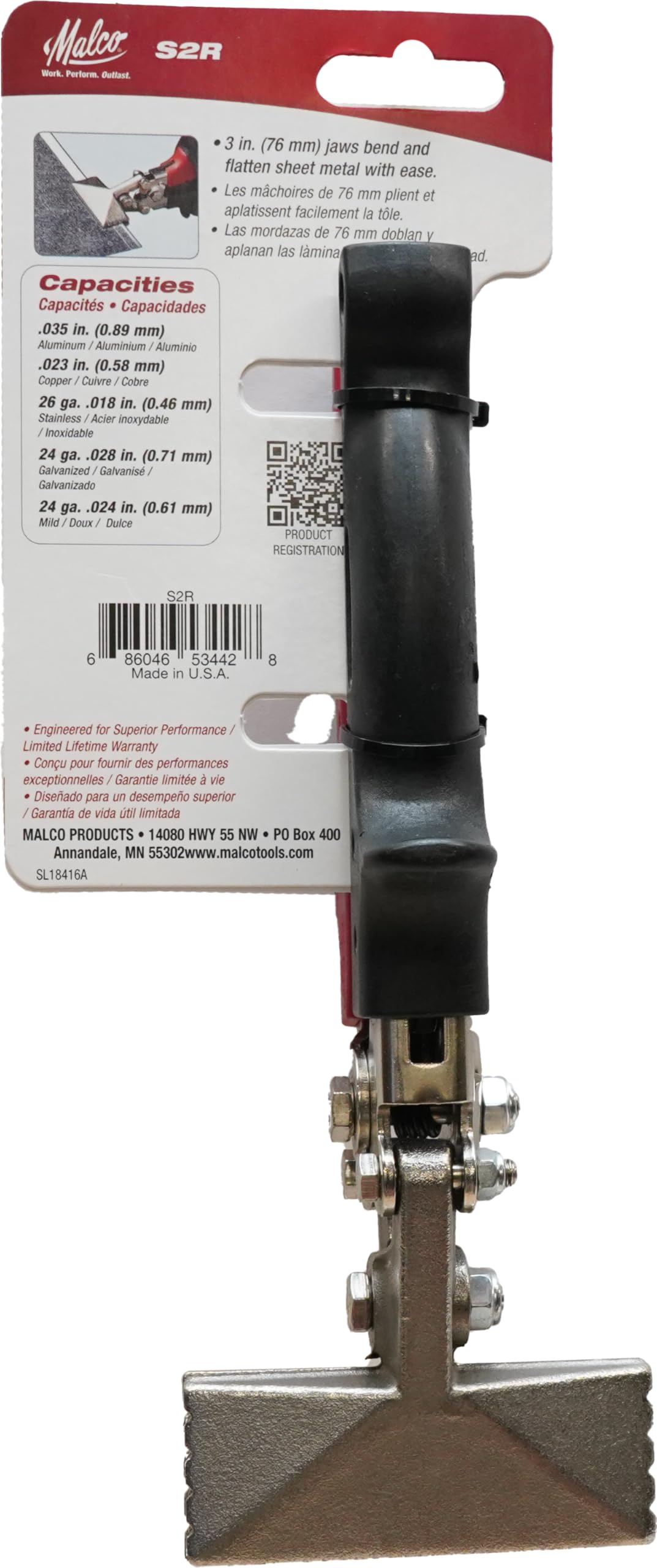 Malco S2R Seamer on workpiece with ergonomic Redline handle