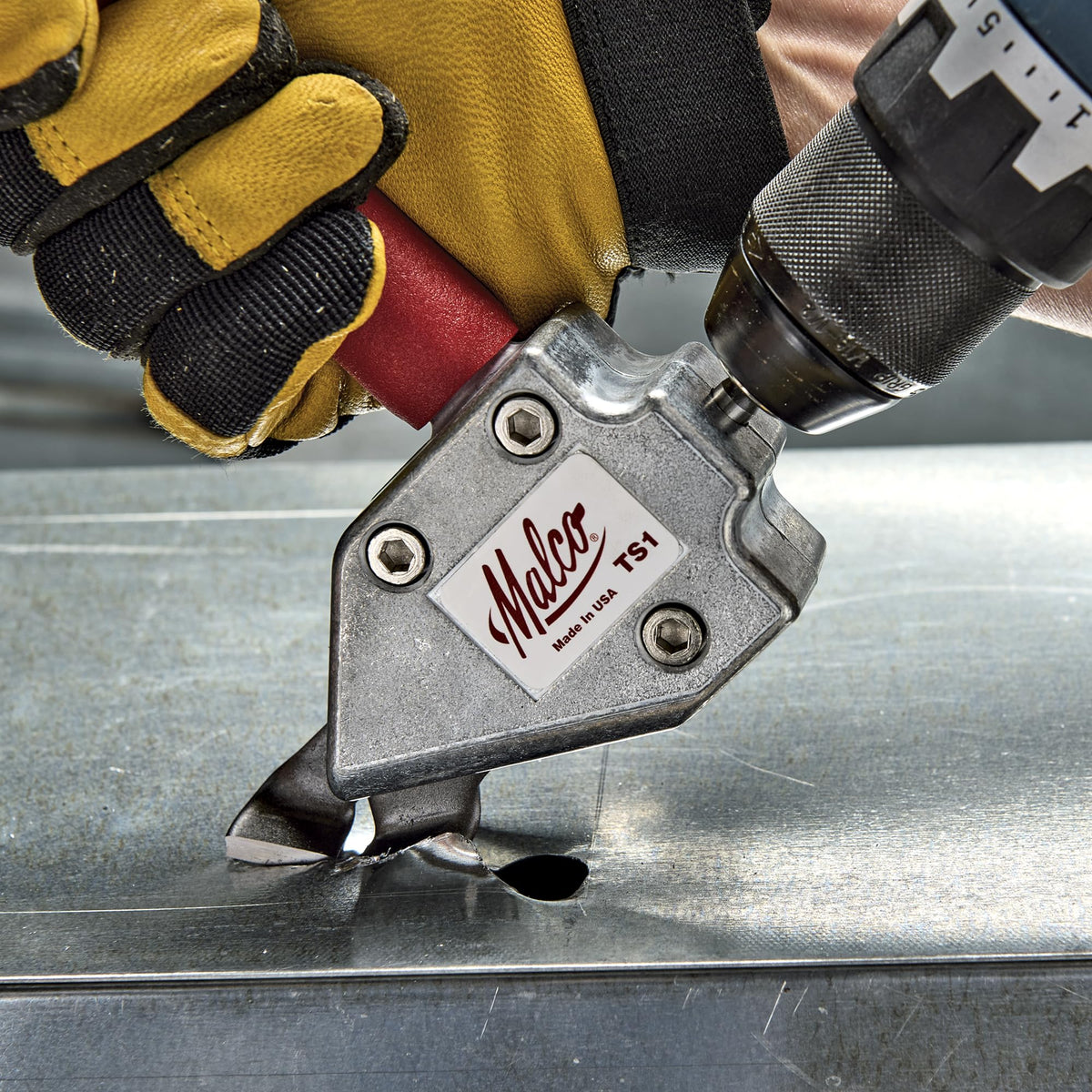 Malco TS1 cuts 20-gauge galvanized steel with precision.