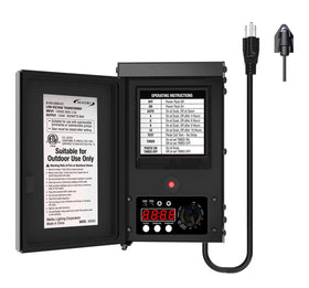 Malibu C power pack with sensor close-up highlighting weatherproof outdoor use