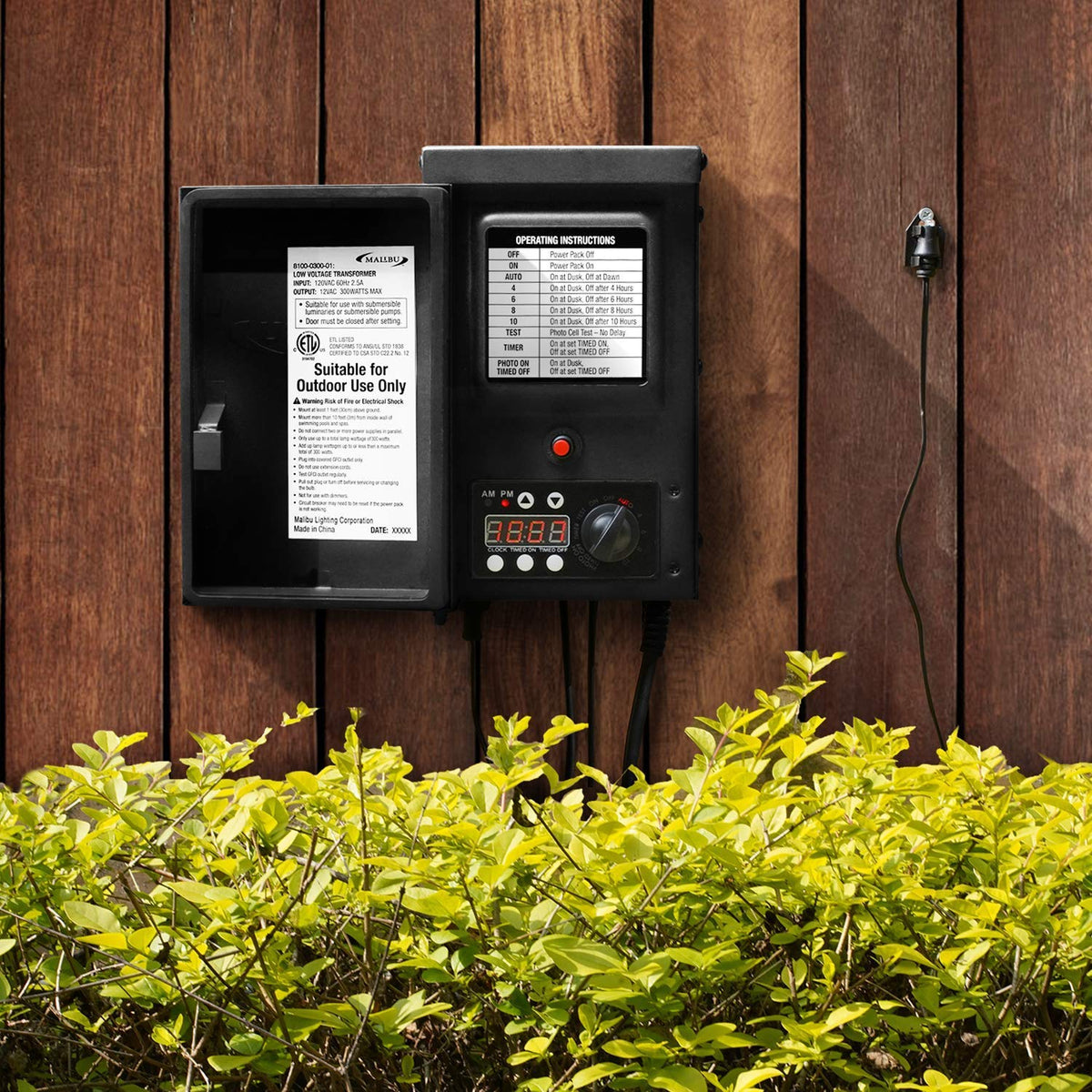 Malibu C transformer with weather shield assembly showing durable outdoor mounting