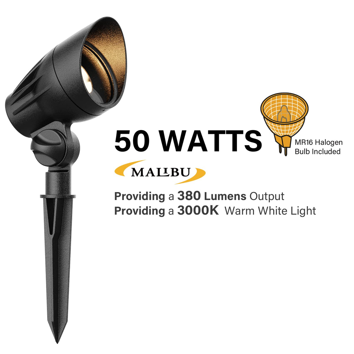Malibu C 50W Floodlight die-cast metal body for durable outdoor use