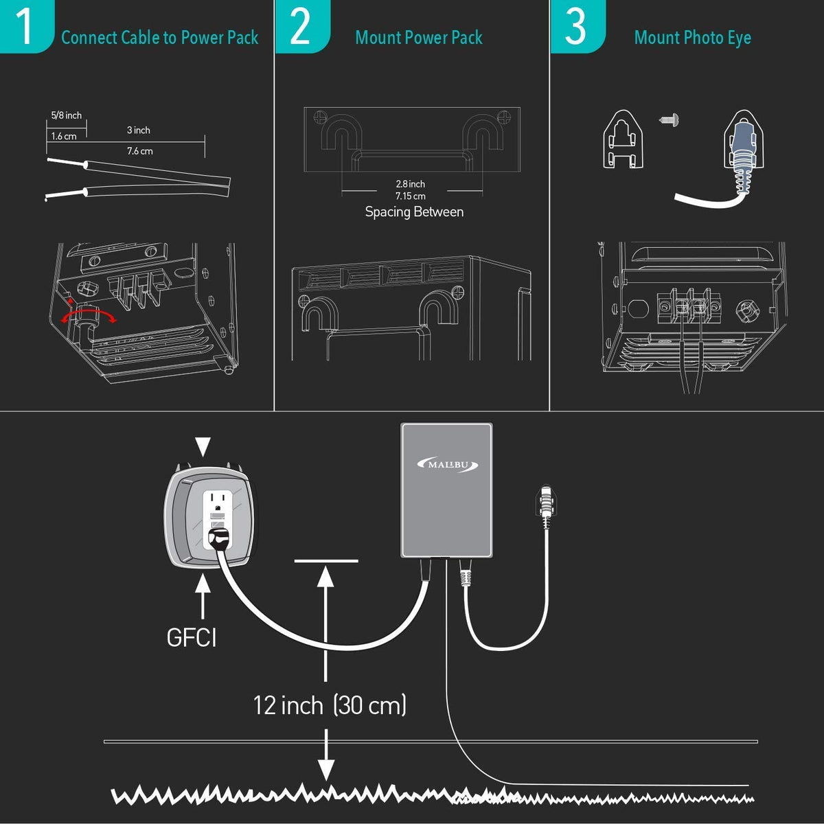 Malibu C low voltage setup illustrating 12V output to landscape lights