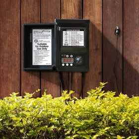 Malibu C weather-shield-transformer protects outdoor lighting from rain and corrosion.